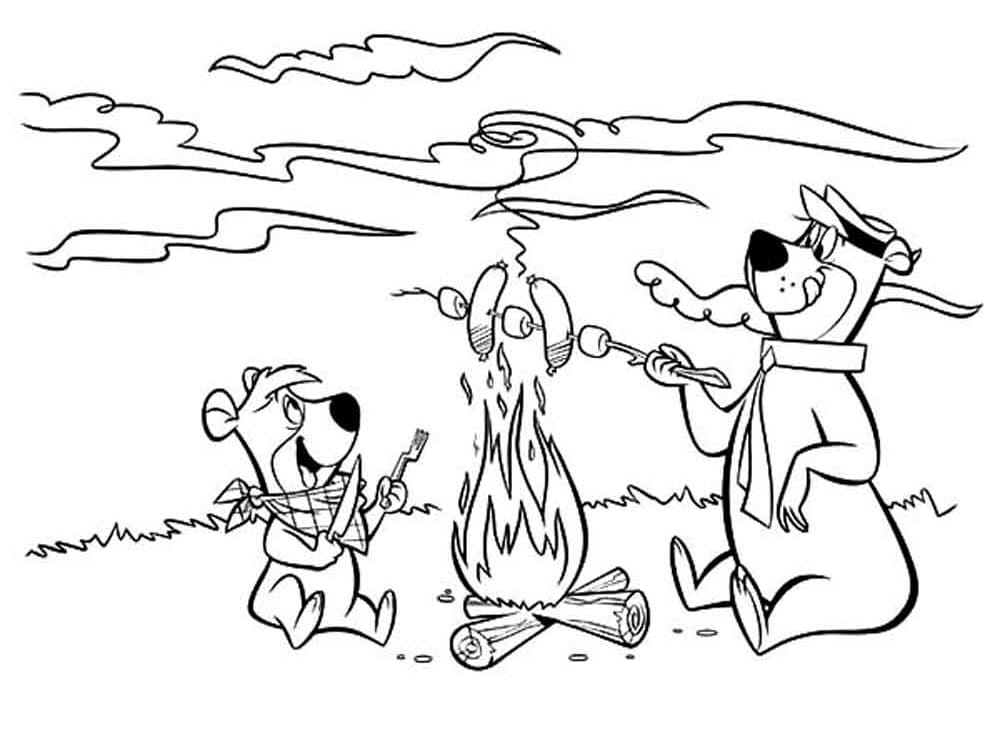 Desenho de Zé Colmeia Churrasco na Florestadownload Pdf para Colorir
