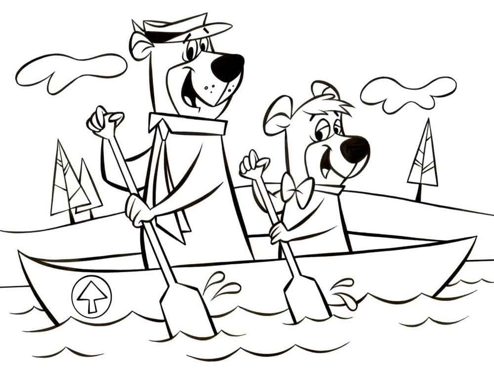 Desenho de Zé Colmeia de Barco com Catatal Imprimivel Pdf para Colorir
