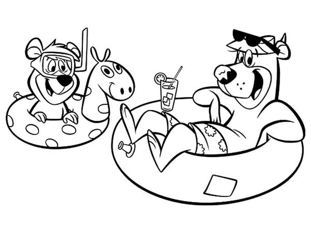 Desenho de Zé Colmeia Férias na Piscina para Imprimir Pdf Grátis