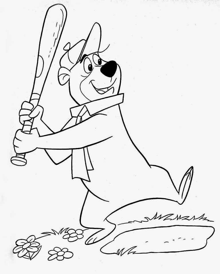 Desenho de Zé Colmeia Jogando Beisebol Imprimivel para Colorir