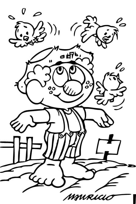 Desenho de Zé Lele e Pássaros para Colorir