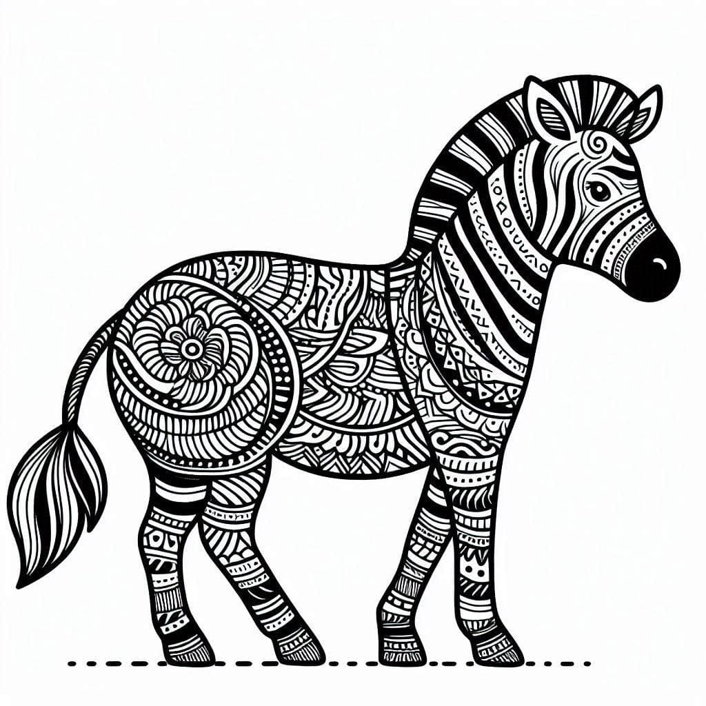 Desenho de uma Zebra Zentangle para Colorir
