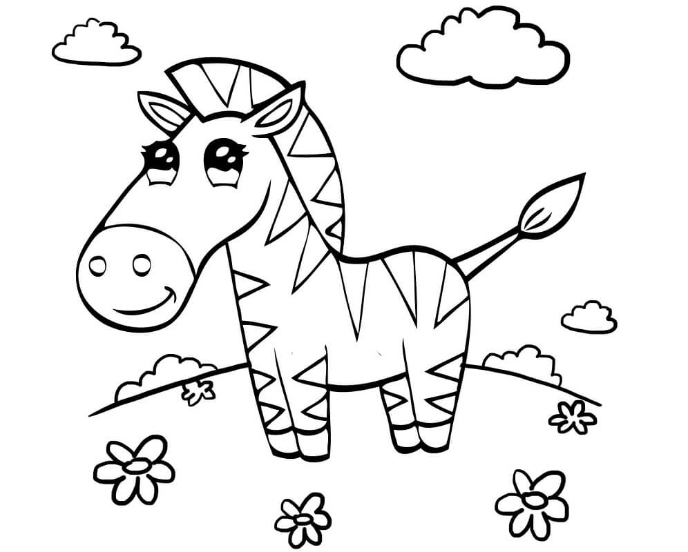 Desenho de Zebra Passeando na Selva em Lindo Dia Grátis para Colorir