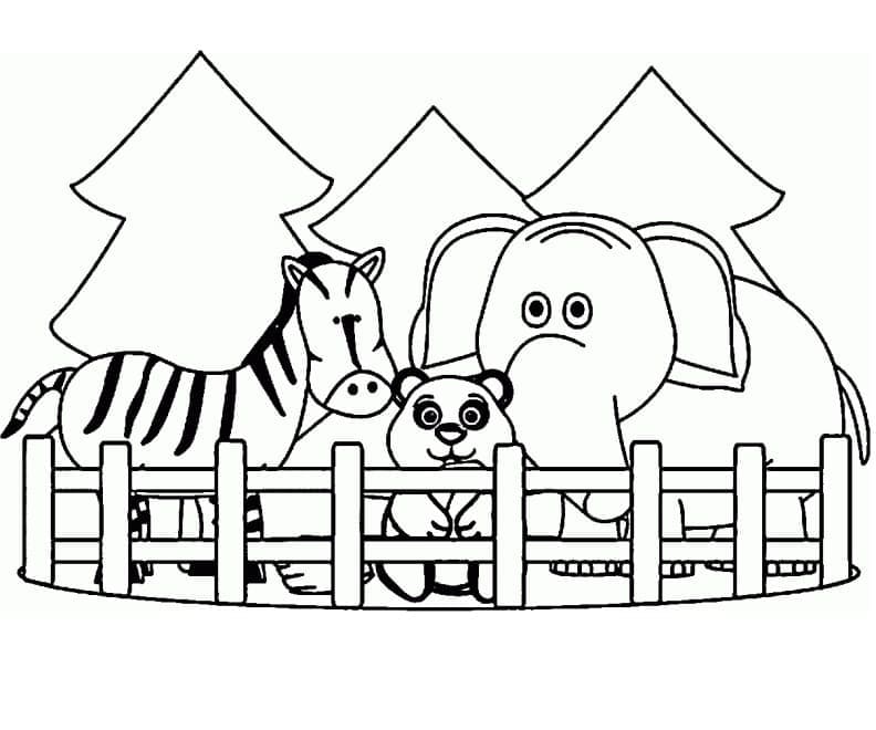 Desenho de Zoológico Girafa Panda e Elefante para Colorir Download