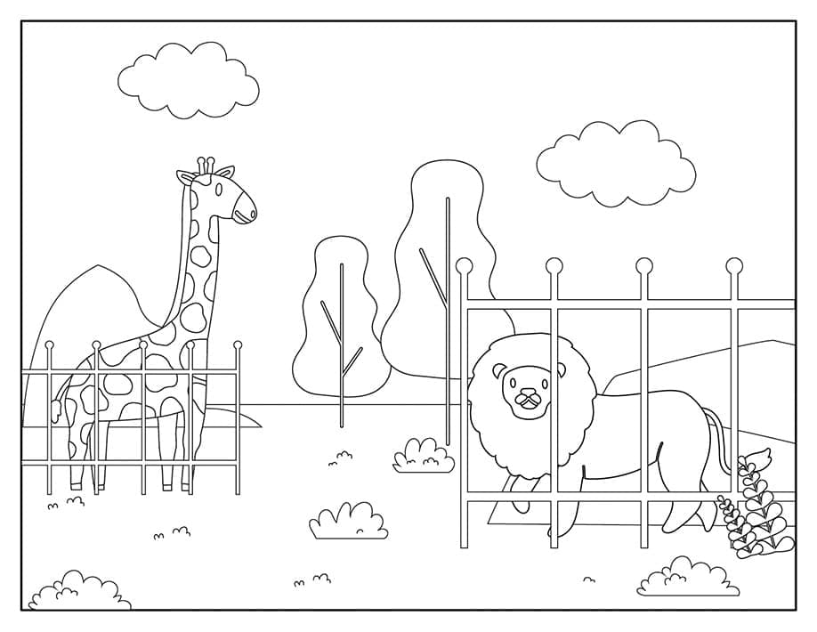 Desenho de Zoológico para Colorir e Pintar
