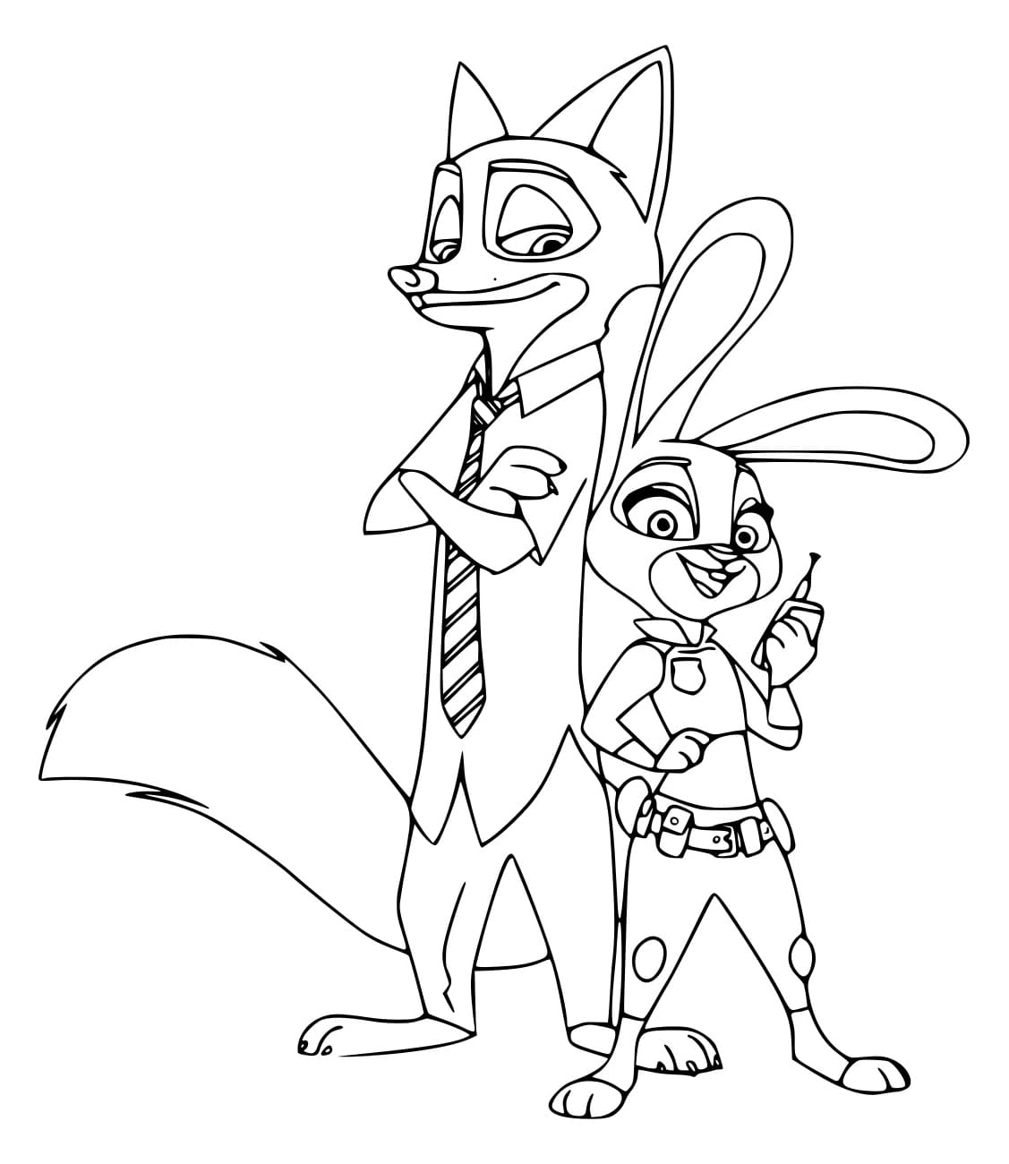 Desenho de Judy a Coelha e Nick para Colorir