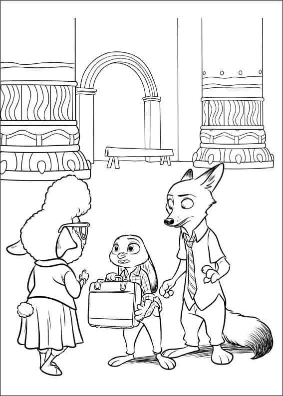 Desenho de Biblioteca de Zootopia para Colorir