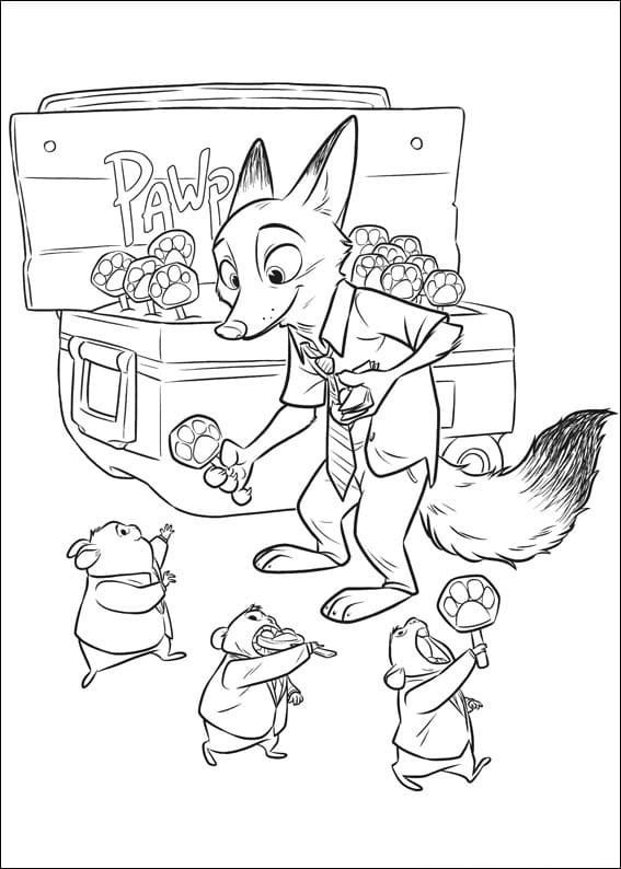 Desenho Nick Wilde de Zootopia para Colorir