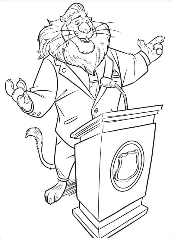 Desenho Prefeito Leaonardo de Zootopia para Colorir